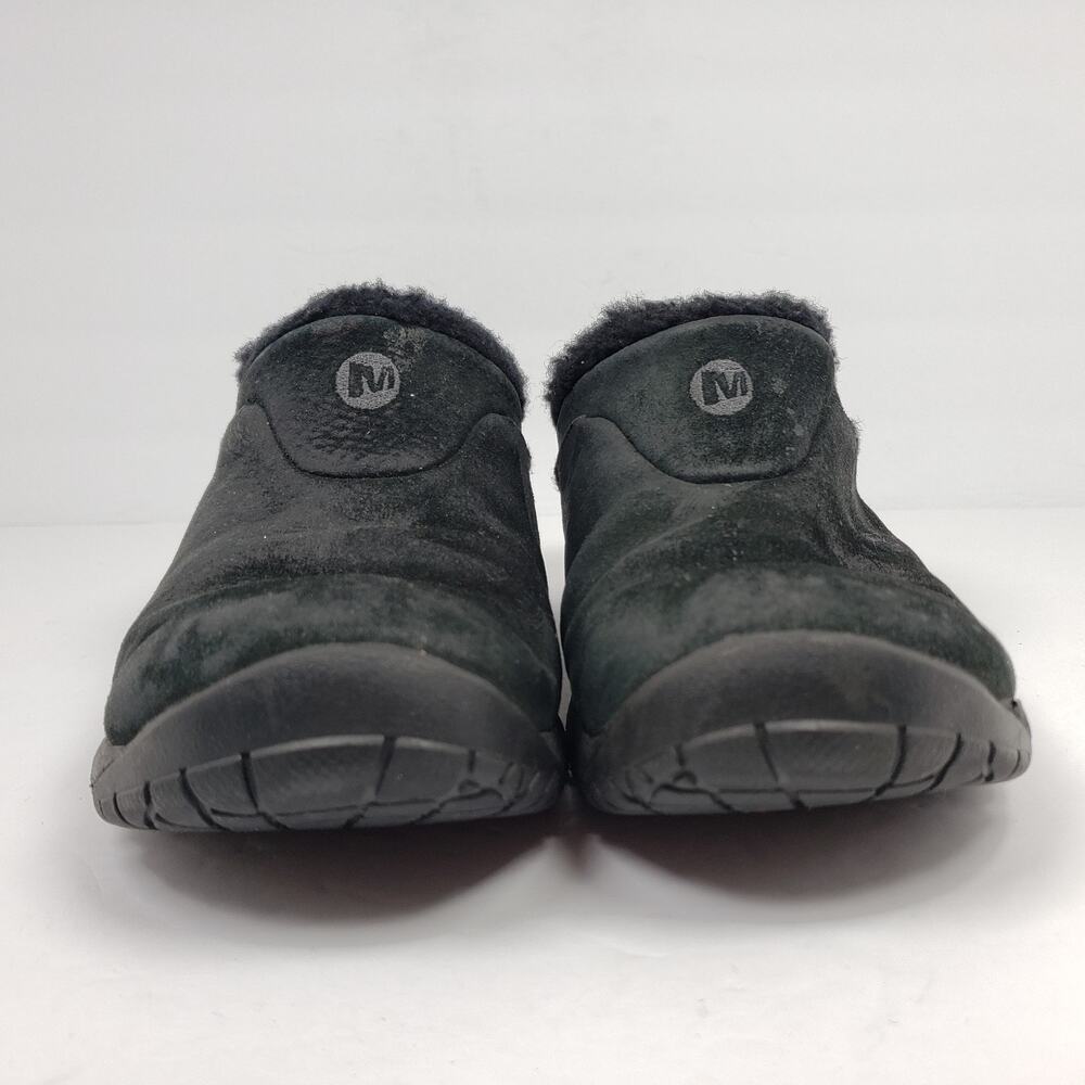 Merrell Encore Q2 Ice Womens Sz 9 Black Leather Slip On Faux Fur Mule Clog Shoes - Picture 7 of 11